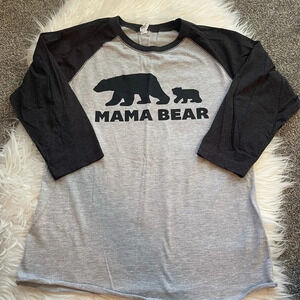 Women’s Mama Bear raglan style gray and black shirt Medium
